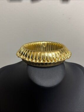 Leather Gold-Tone Textured Chunky Bangle Statement Bracelet - Women Jewelry